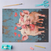 Decoupage Whimsical Painting Valentijn 3 Pigs Tissuepapier (Craft)
