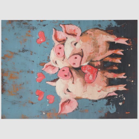 Decoupage Whimsical Painting Valentijn 3 Pigs Tissuepapier (Voorkant)