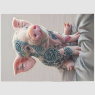 Decoupage Whimsical Piglet Flower Tattoo Tissuepapier