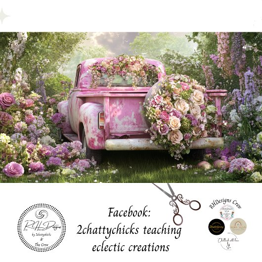 Decoupage Whimsical Pink Truck & Flowers Tissuepapier