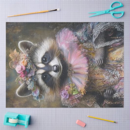 Decoupage Whimsical Raccoon Ruffled Colour Tissuepapier (Craft)