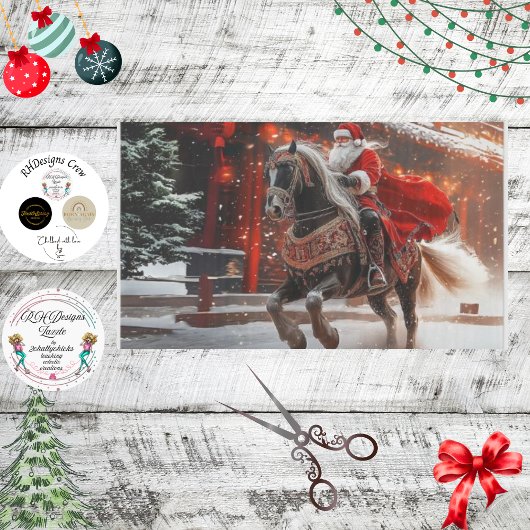 Decoupage Whimsical Santa op een hengst Midnight Tissuepapier