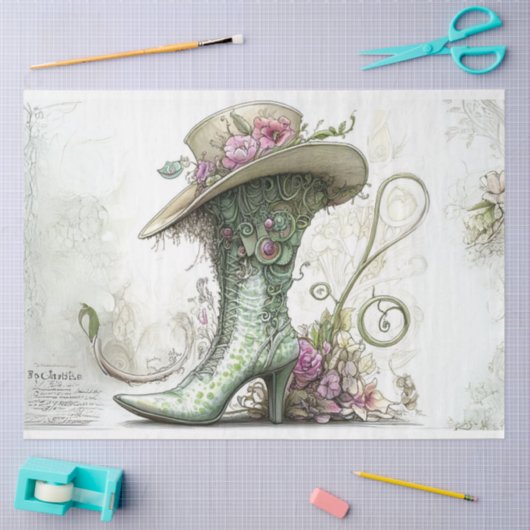 Decoupage Whimsical Scrapbooking Boot Tissuepapier (Craft)