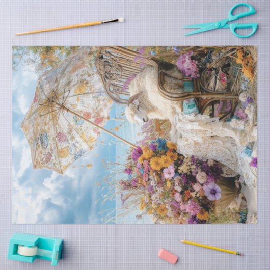 Decoupage Whimsical Sheep Beach Lounging Paraplu Tissuepapier (Craft)