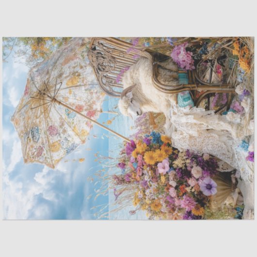 Decoupage Whimsical Sheep Beach Lounging Paraplu Tissuepapier (Voorkant)