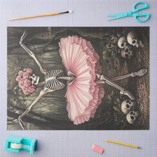 Decoupage Whimsical Skeleton Dancing in Tutu Tissuepapier (Craft)