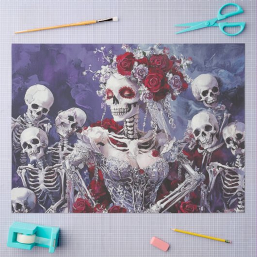 Decoupage Whimsical Skeleton Dancing Zilveren Jurk Tissuepapier (Craft)