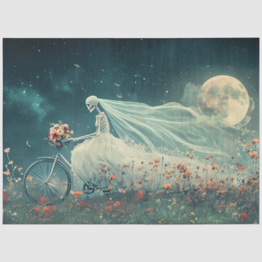 Decoupage Whimsical Skeleton Ride Bike op bruiloft Tissuepapier (Voorkant)