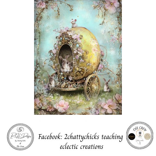Decoupage Whimsical Spring Easter Rabbit Carriage Tissuepapier