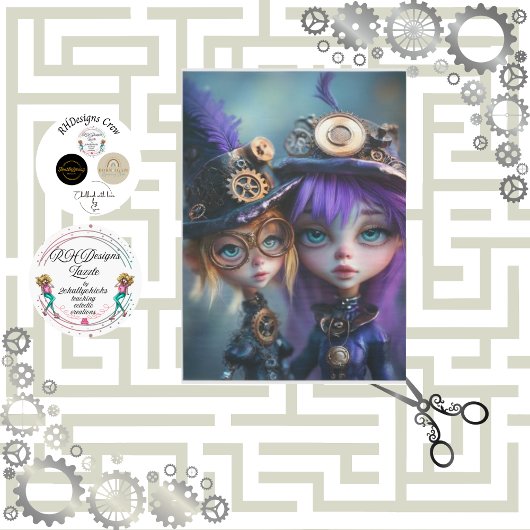 Decoupage Whimsical Steampunk Girls Andrea & Rena Tissuepapier