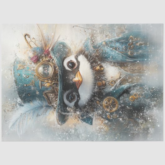 Decoupage Whimsical Steampunk Penguin op avontuur Tissuepapier (Voorkant)