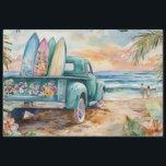 Decoupage Whimsical Truck Surfboard Beach Instelli Tissuepapier<br><div class="desc">Landschapdecoupage tissuepapier van een grillige vrachtwagen surfplank strand ondergaat Als de zon begon te ondergaan, gieten een warme gouden gloed over het strand, het pas getrouwde paar geparkeerd hun levendige groene truck versierd met bloemige design in de buurt van de kust. Het truckbed was gevuld met bijpassende surfplanken geschilderd in...</div>