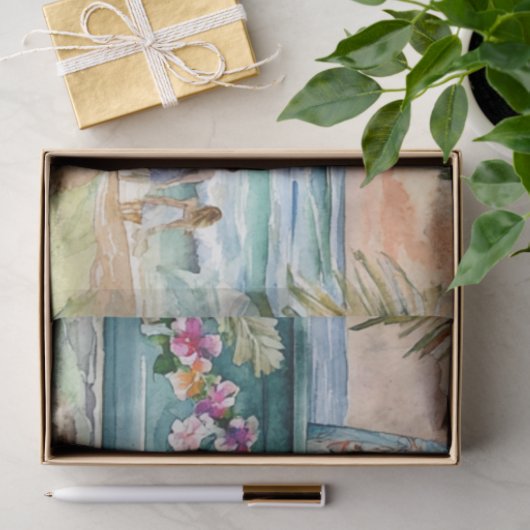 Decoupage Whimsical Truck Surfboard Beach Instelli Tissuepapier (Geschenk)