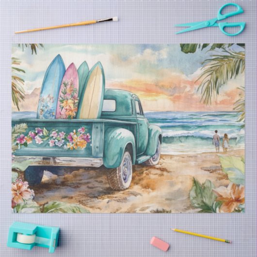 Decoupage Whimsical Truck Surfboard Beach Instelli Tissuepapier (Craft)