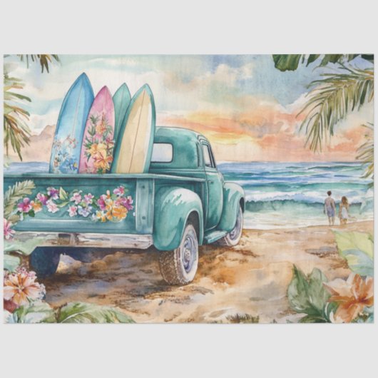 Decoupage Whimsical Truck Surfboard Beach Instelli Tissuepapier (Voorkant)