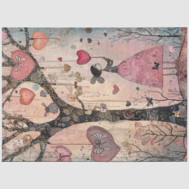 Decoupage Whimsical Valentijn Tree Heart Ornamente Tissuepapier