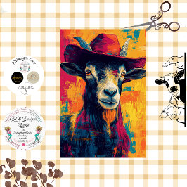 Decoupage Whimsical Vibrant Goat Cowboy Pet Tissuepapier