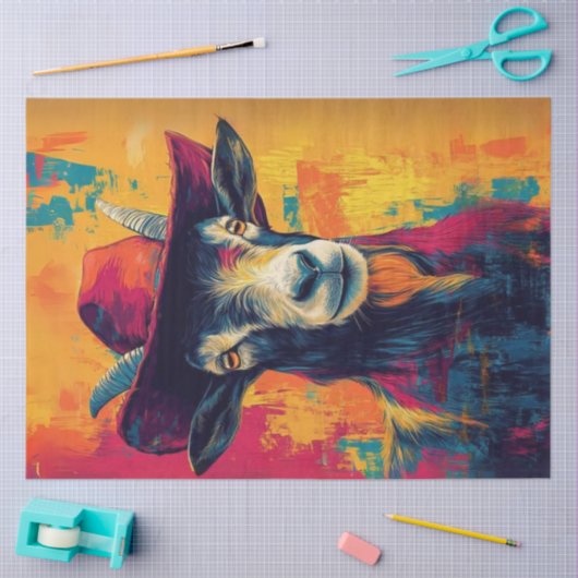 Decoupage Whimsical Vibrant Goat Cowboy Pet Tissuepapier (Craft)