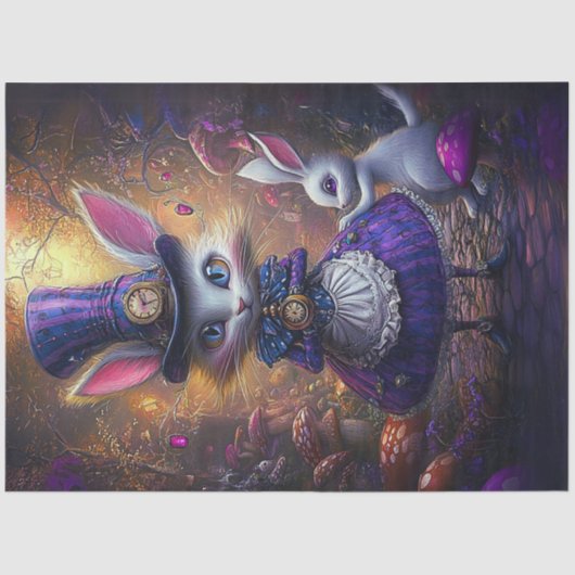 Decoupage Whimsical Victoriaans Konijn Goud & Paar Tissuepapier (Voorkant)