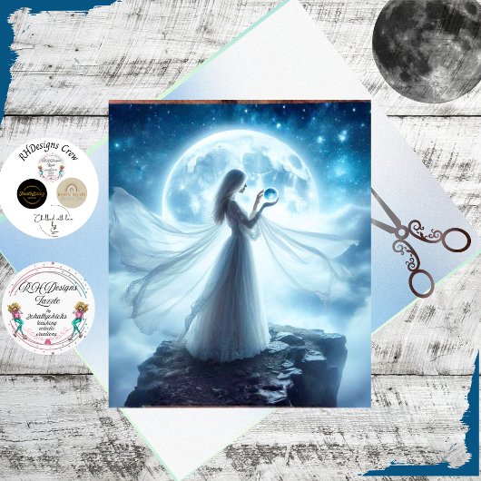 Decoupage Whimsical Volle Maan Heksen Vrouw Tissuepapier
