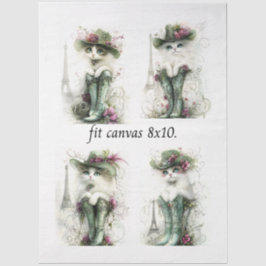 Decoupage Whimsical Wazige Katten 8 x 10 Canvas Tissuepapier