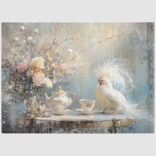 Decoupage Whimsical White Bird Franse Tea Party Tissuepapier (Voorkant)