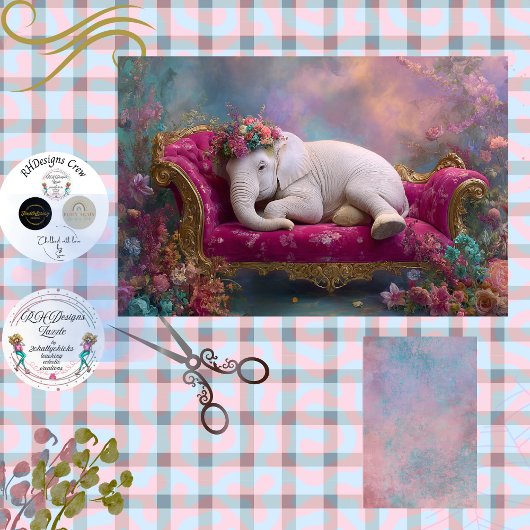 Decoupage Whimsical White Elephant Chaise Lounge Tissuepapier
