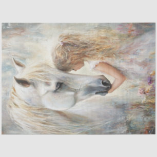 Decoupage Whimsical White Horse & Little Girl Tissuepapier