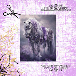 Decoupage Whimsical White Horse Paarse & Zilver Tissuepapier