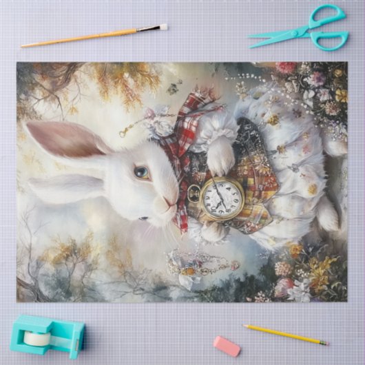 Decoupage Whimsical White Rabbit Alice Adventures Tissuepapier (Craft)
