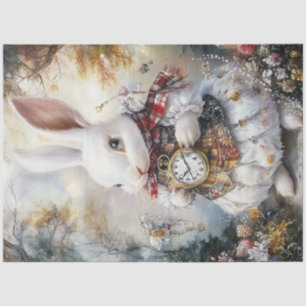 Decoupage Whimsical White Rabbit Alice Adventures Tissuepapier