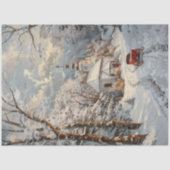 Decoupage Whimsical Winter Church Red Wagon Tissuepapier (Voorkant)