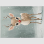Decoupage Whimsical Winter Rudolph Christmas Tissuepapier<br><div class="desc">rendieren met een rode neus, Rudolph, Kerst, Feestdag, Feestelijk, Animatie, Leuk, Gekkenhuis, Winter, Bos, Sneeuw, Gewapend gewei, cartoon, Herten, Illustratie, Magisch, Seizoensgebonden, Geliefd personage. Het afbeelding bevat een geanimeerde afbeelding van een rendier met een rode neus, die doet denken aan Rudolph. Het rendier heeft grote, expressieve ogen, klein gewei en...</div>