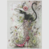 Decoupage Whimsical Zwarte Kat Stiletto's Catwalk Tissuepapier (Voorkant)