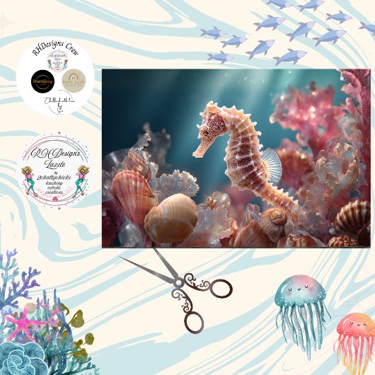 Decoupage Whimsische Zeepaard Onderwaterwereld  Tissuepapier