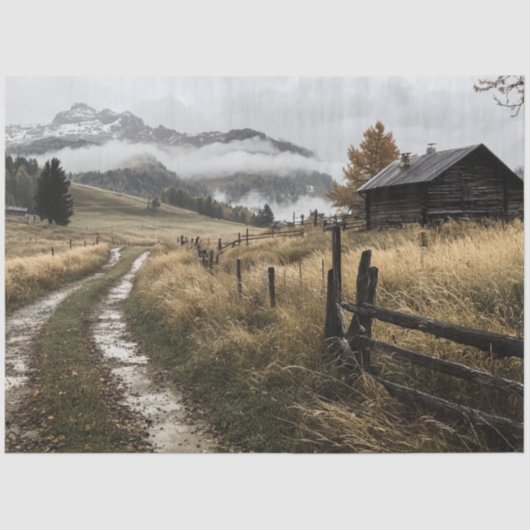 Decoupage Whispering Bossen Cabin Mountains Tissuepapier (Voorkant)