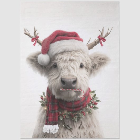 Decoupage White Highland Calf Antlers Candy Cane  Tissuepapier (Voorkant)