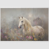 Decoupage White Horse Wildflower Field Tissuepapier (Voorkant)