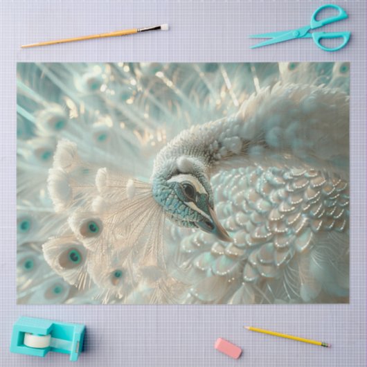Decoupage White Peacock Frosted Elegance  Tissuepapier (Craft)