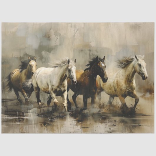 Decoupage Wild Painterly Horses Running Tissuepapier (Voorkant)