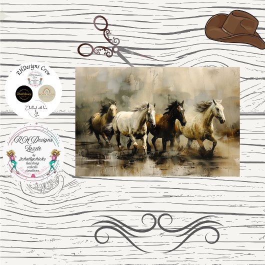 Decoupage Wild Painterly Horses Running Tissuepapier