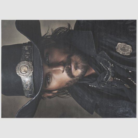 Decoupage Wild West Lawman gekleed in het zwart Tissuepapier (Voorkant)