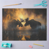 Decoupage Wildlife 2 Moose Fighting Sunset Scene Tissuepapier (Craft)