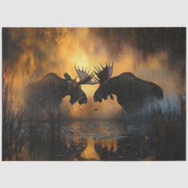 Decoupage Wildlife 2 Moose Fighting Sunset Scene Tissuepapier