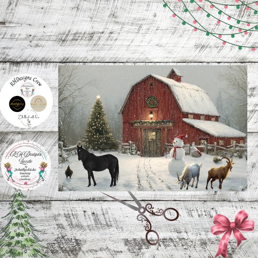 Decoupage Winter Barnyard Kerstmis Bij Debbie's Tissuepapier