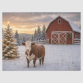 Decoupage Winter Farmhuis Koe Scene Tissuepapier (Voorkant)