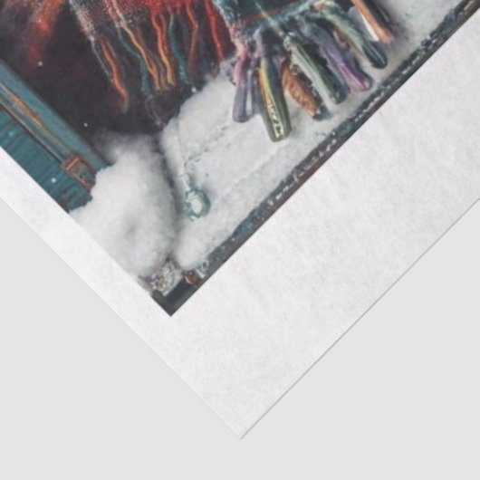 Decoupage Winter Highland Cow 11x14 Canvas Tissuepapier (Detail)