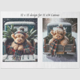 Decoupage Winter Highland Koe 11x14 Canvas Tissuepapier