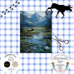 Decoupage Winter Scene Elk Hunting Tissuepapier