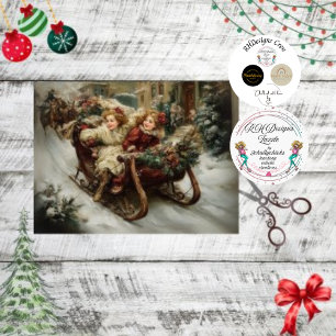 Decoupage Winter Scene Kinderen in Sleight Tissuepapier
